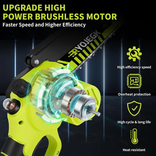 Vista 3 de RYOJEGK Mini motosierra inalámbrica de 6 y 8 pulgadas, instalación sin herramientas, pequeña motosierra de mano con 4 guías y cadena, Motosierra
