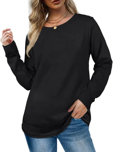Vista 2 de Dofaoo - Sudaderas para mujeres, con cuello redondo, camisetas de manga larga, camisetas largas para usar con leggings
