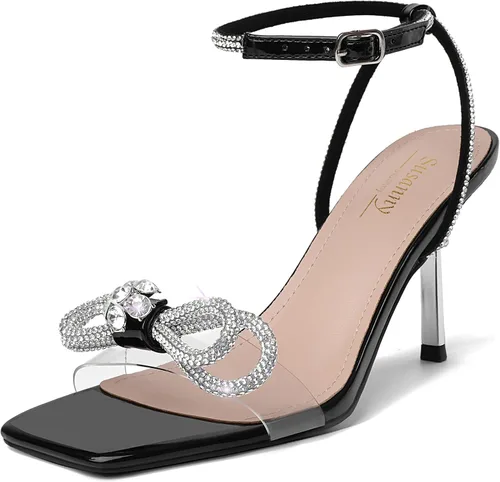Vista 13 de Susanny - Zapatos de tacón bajo con strass para mujer, con punta puntiaguda, de tacón kitten, con cierre, ajustables, con correa, para vestido