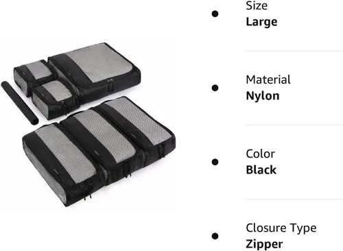 Vista 9 de BAGSMART - Juego de 7 cubos de embalaje para artículos esenciales de viaje, bolsas organizadoras ligeras de equipaje con bolsa para zapatos