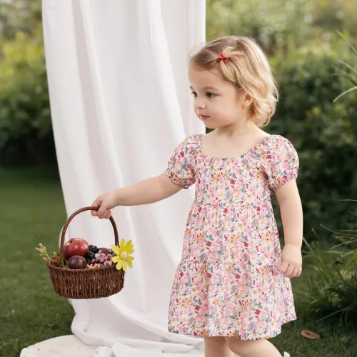 Vista 4 de Zanie Kids Vestidos de Pascua para niñas, vestido de verano para niñas, ropa de juego, trajes de fotos familiares