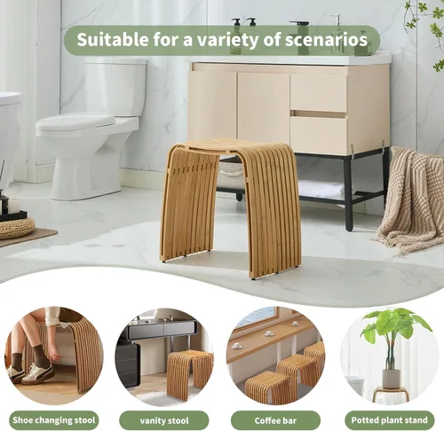 Vista 5 de Taburete de bambú para baño y comedor, banco de bambú, duradero y hermoso diseñado para baño, comedor, sala de estar y dormitorio