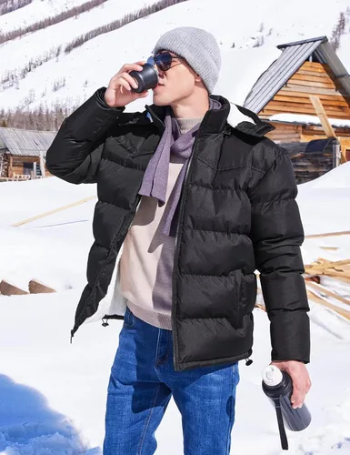 Vista 2 de BEST SOUTH Men's Hooded Winter Puffer Jacket Fleece Warm Bubble Coat Outerwear Cold Weather