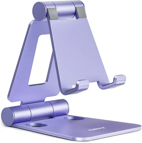 Vista 7 de Nulaxy Soporte plegable doble para teléfono celular, totalmente ajustable, plegable, soporte para teléfono de escritorio, base compatible con iPhone