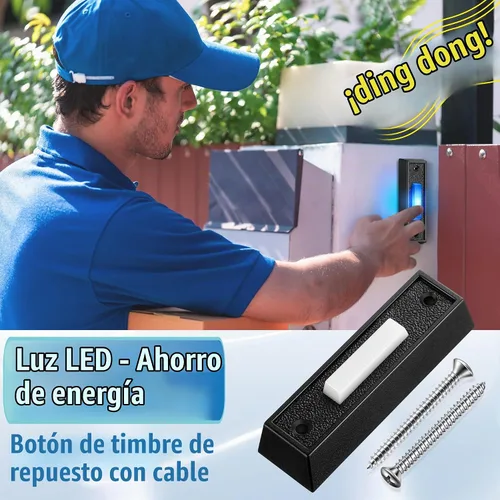 Vista 3 de 1 botón de timbre iluminado con cable, interruptor LED azul, negro, luz azul