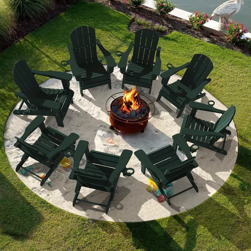 Vista 6 de LOUNZY Juego de 8 sillas plegables Adirondack, color verde