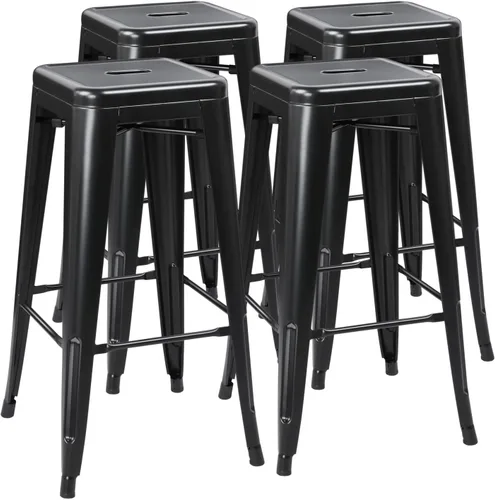 Vista 11 de Yaheetech - Juego de 4 taburetes de bar de metal de 24 pulgadas, taburetes apilables, color negro