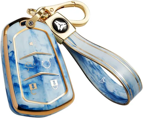 Vista 11 de ontto Compatible con Cadillac Key Fob Cover Marble Pattern Key Skin Durable Key Holder Azul