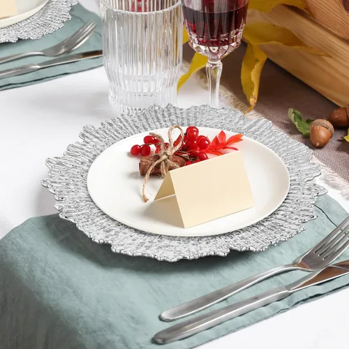 Vista 5 de Juego de 32 bajoplatos Reef para mesa de cena, bandeja de servicio, bajoplatos florales de plástico decorativos para decoración de mesa, para bodas