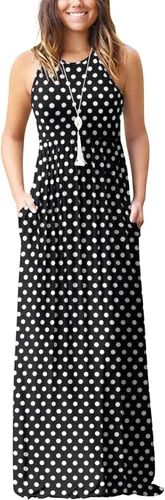 Vista 13 de DEARCASE Vestido largo de verano sin mangas para mujer, con bolsillos E10-floral Negro Azul