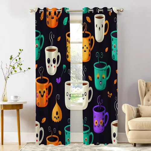 Vista 99 de Shrahala Beige and Orange Abstract Art Brushstrokes Blackout Curtain Tiers, Abstract Oil Paint Kitchen Valance Light Blocking Tier Drapes with Rod