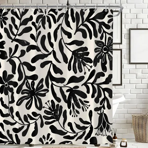 Vista 45 de Cortina de ducha pequeña para casa rodante, tamaño medio, estilo retro de los 70, con flores bonitas, estética abstracta de margaritas, decorativa