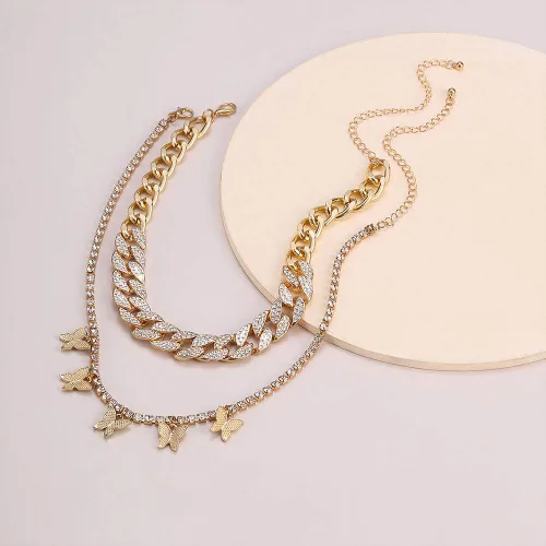 Vista 6 de Denifery - Collar con cadena de eslabones cubanos con mariposa gargantilla con colgante para mujer hip hop gargantilla punk joyería para mujeres