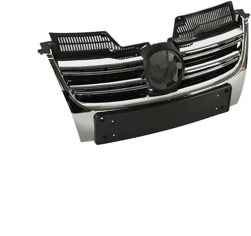 Vista 2 de Protector de rejilla de parachoques delantero con kit de repuesto, entrada de aire de capó delantero negro con moldura cromada para Volkswagen Jetta