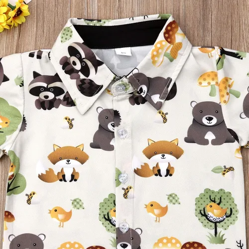 Vista 53 de Conjunto de camisa de manga corta con botones y pantalones cortos casuales con diseño de flamingo, para bebés y niños de 1 a 6 años, atuendos