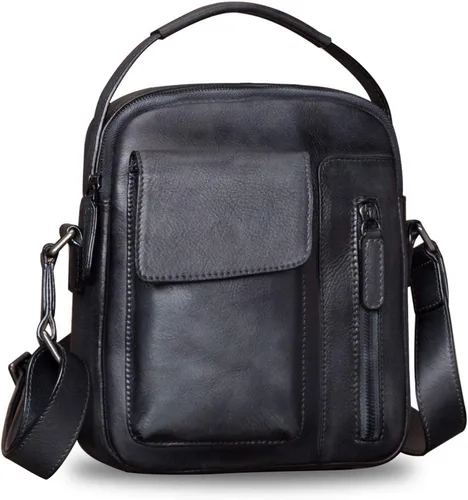 Vista 2 de Bolsas de mensajero de cuero para hombres Crossbody Bolsas de hombro Hombre Bolso Satchel Negro talla única