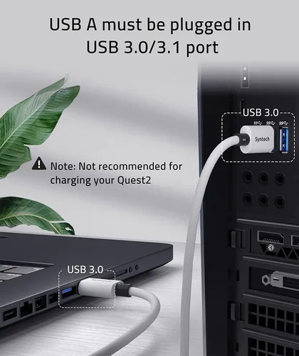Vista 2 de Syntech Cable de enlace de 10 pies compatible con accesorios Quest2 y PCSteam VR transferencia de datos de PC de alta velocidad cable USB 30 a USB C