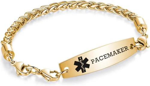 Vista 29 de Brazaletes de alerta médica ajustables de 7.5" a 9" para mujer/hombre, de acero inoxidable, intercambiables Cadena de bloque
