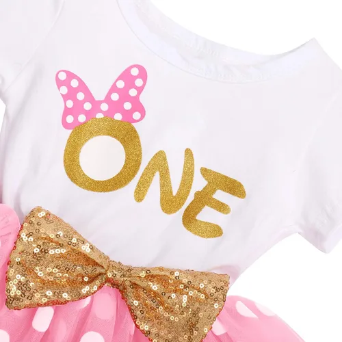 Vista 3 de IMEKIS Vestido de Ratón para Bebés Niñas 1er 2do Cumpleaños Lunares Tul Tutú Cake Smash Fiesta de Verano Accesorios para Fotos