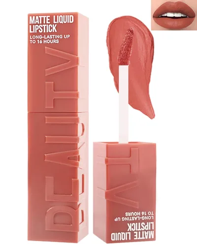 Vista 11 de Lápiz labial líquido mate para mujeres - 2 unidades, rosa nude y rojo vino, tinte labial altamente pigmentado, brillo labial mate aterciopelado