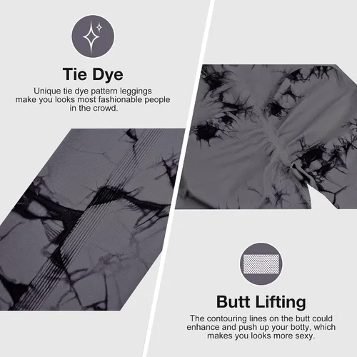 Vista 4 de Yaavii Leggings sin costuras con teñido anudado para mujer, cintura alta, entrenamiento, gimnasio, yoga, control de abdomen, levantamiento