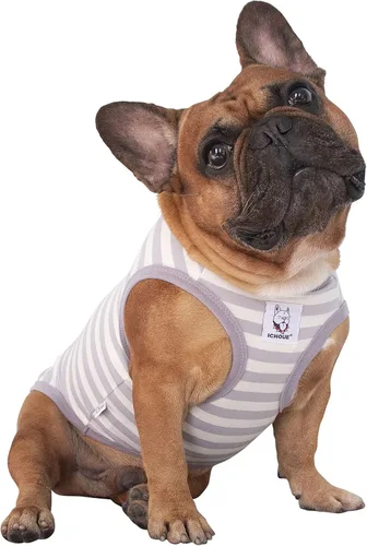 Vista 10 de iChoue - Camisetas de rayas de algodón 100% transpirable para Bulldog francés, chaleco de Halloween para perros medianos, camisetas Frenchie Pug