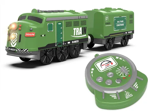Vista 11 de Juego de tren eléctrico para pistas de madera, juguete de trenes a batería con luces y sonidos para niños pequeños, tren motorizado para niños