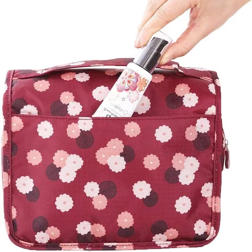 Vista 5 de Axgo Multifuncional cosmético portátil viaje plegable maquillaje bolsas de aseo con gancho, rojo