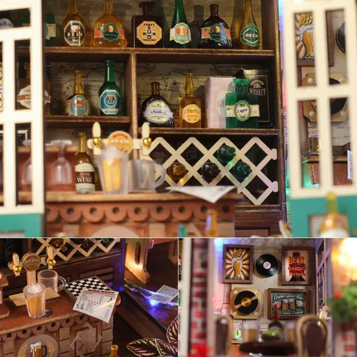 Vista 5 de TuKIIE Kit de casa en miniatura con muebles, a escala 1:24, sala creativa, mini casa de muñecas de madera, rincón de libro para niños, adolescentes