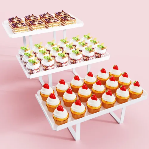Vista 16 de Bakzon Soporte de 3 piezas para cupcakes, juego de mesa de postres de acrílico transparente con patas de soporte de hierro para cumpleaños