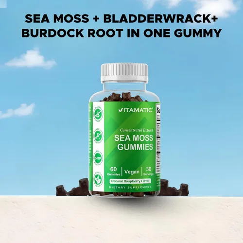 Vista 7 de Vitamatic Gomitas de musgo marino irlandés con vejiga y raíz de bardana, suplemento de extracto botánico, vegano, sin OMG, 60 unidades, paquete de 2