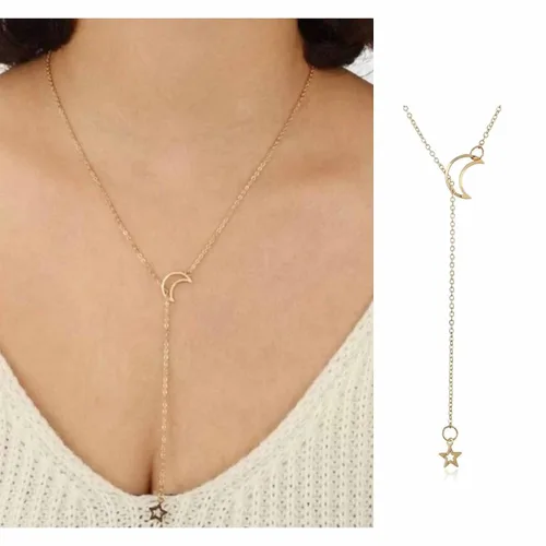 Vista 7 de Yheakne Collar Boho Star Lariat Gargantilla Oro Media Luna Collar hueco Estrella Colgante Collar Cadena Minimalista Y Collar Joyería para Mujeres