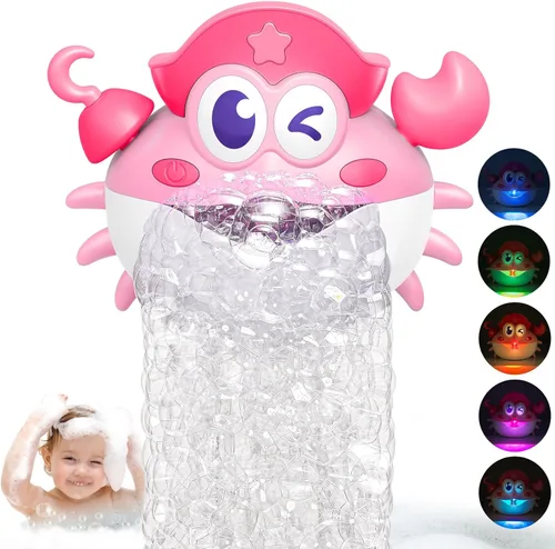 Vista 9 de Juguetes de baño, juguetes de baño para bebés con luz, máquina de burbujas de baño con luz RGB colorida, excelente regalo de cumpleaños para niños