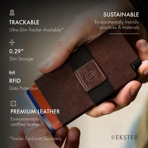 Vista 5 de Ekster Senate - Cartera de cuero para tarjetas - Bloqueo RFID - Acceso rápido a la tarjeta, Marrón clásico, Cartera delgada