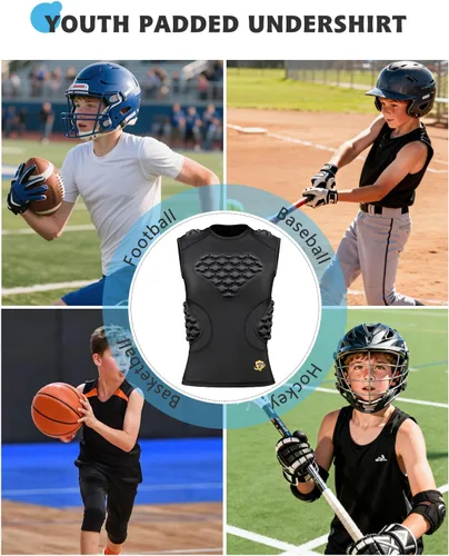 Vista 7 de Chaleco de compresión acolchado para jóvenes, protector de pecho para fútbol, béisbol