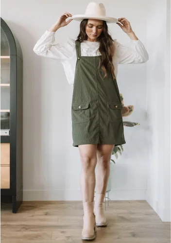 Vista 12 de luvamia Vestido de pana para mujer, tirantes ajustables, casual, a la moda, overoles cortos con bolsillos