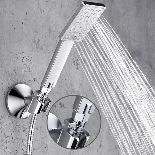 Vista 5 de BRIGHT SHOWERS Juego de cabezal de ducha de mano con 9 ajustes de pulverización con válvula de control de flujo de agua, cromo