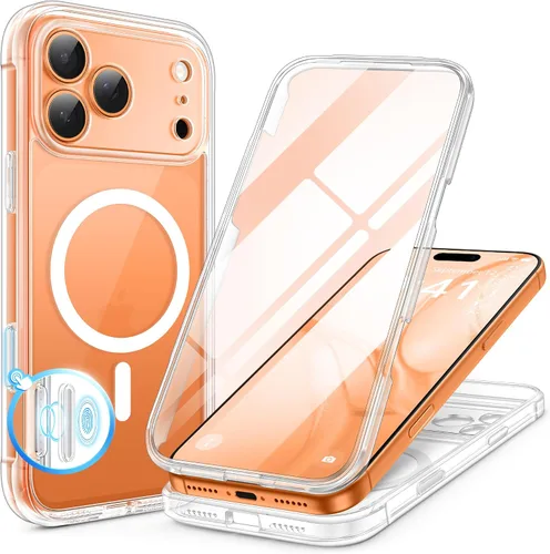 Vista 42 de BERFY Funda para iPhone 17 Pro Max, compatible con MagSafe, protector de pantalla de vidrio integrado, protección de cámara, funda de cuerpo