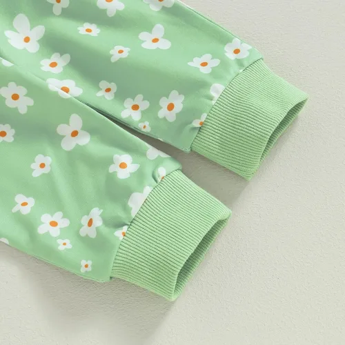 Vista 5 de MAYUMMPY Conjunto de 2 piezas de sudadera con cuello redondo floral y pantalones para bebé niña