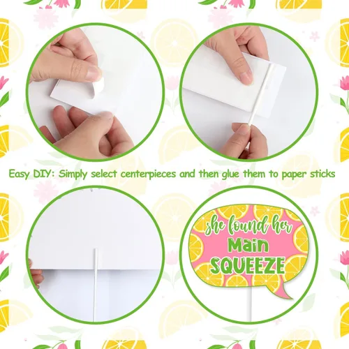 Vista 7 de Decoraciones de despedida de soltera de limón con texto en inglés "She Found Her Main Squeeze Photo Booth Props Lemon Citrus Party Supplies - Juego