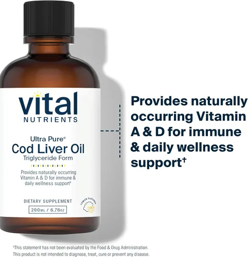 Vista 3 de Vital Nutrients - Aceite de hígado de bacalao ultra puro 1025 (grado farmacéutico) - Aceite de hígado de bacalao noruego 100% puro - 6.8 fl oz por