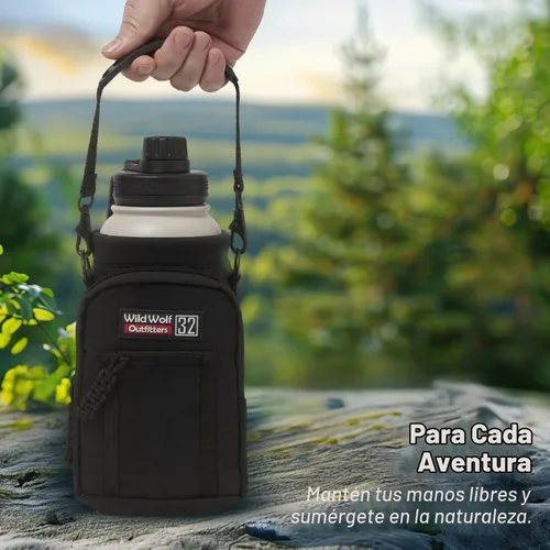 Vista 4 de Wild Wolf Outfitters El mejor soporte para botellas, número 1, para botellas de 32 oz. Lleve, proteja y aísle su cantimplora con este portabotella