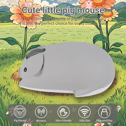 Vista 3 de elec Space Ratón inalámbrico con diseño de cerdo lindo modo dual Bluetooth y ratón USB, funcionamiento silencioso, ergonómico, perfecto