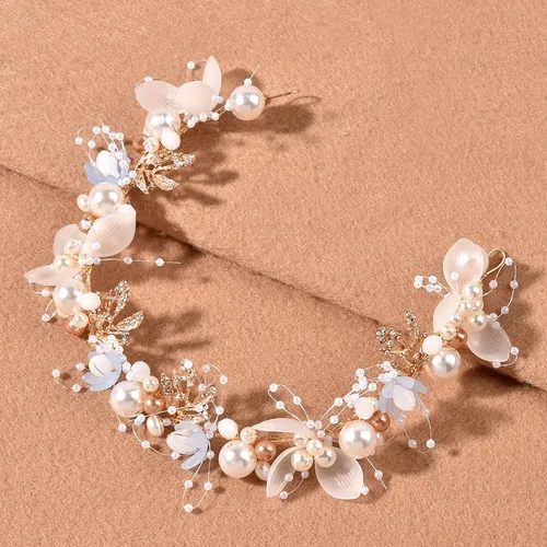 Vista 7 de Accesorios para el cabello de boda para niños, diadema de princesa, diadema de flores blancas, perla para niñas, linda banda para el pelo de boda