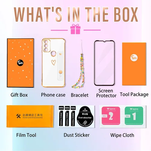 Vista 7 de Likiyami Funda 3 en 1 para Motorola Moto G Pure 2021 con diseño de corazón para mujeres y niñas, bonita, de lujo, bonita con soporte, funda estética