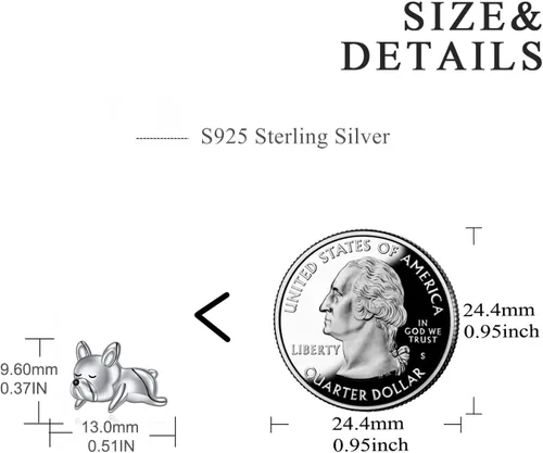 Vista 5 de Aretes de bulldog francés de plata de ley 925 con diseño de perro de animales lindos regalos para mujeres