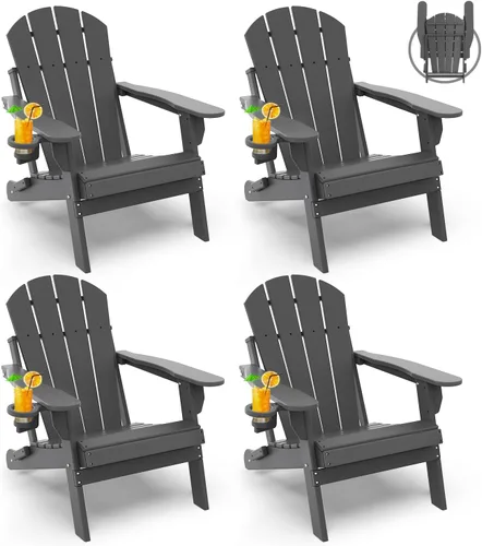 Vista 33 de GREENVINES Silla Plegable Adirondack Plástico HDPE Sillas para Fogata Todo Tiempo Portavasos Ártico para Terraza Patio Trasero Patio