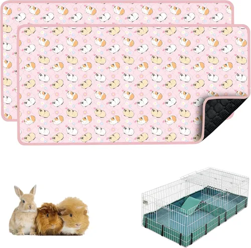 Vista 23 de Ropa de cama para cobayas, 2 paquetes de forro lavable para jaula de 49x24 pulgadas, almohadillas súper absorbentes lavables, impermeables y Palta