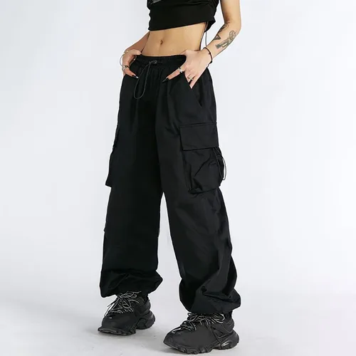 Vista 5 de Pantalones cargo holgados de cintura baja para mujer, con cordón, pierna ancha, holgados, con bolsillos, pantalones deportivos