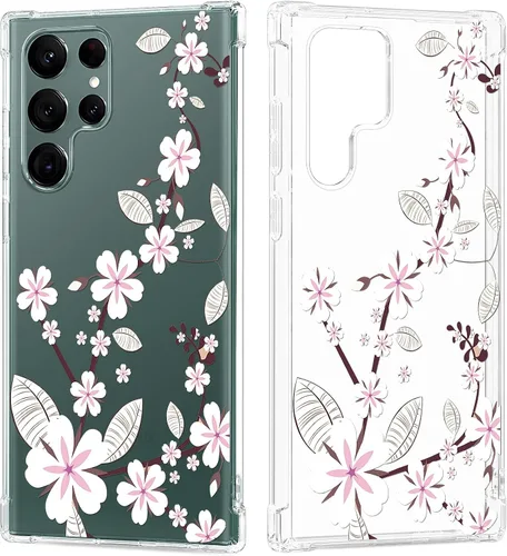 Vista 11 de Funda transparente floral para Galaxy S22 Ultra para mujeres/niñas, bonita funda de teléfono para Samsung Galaxy S22 Ultra 5G, diseño de flores